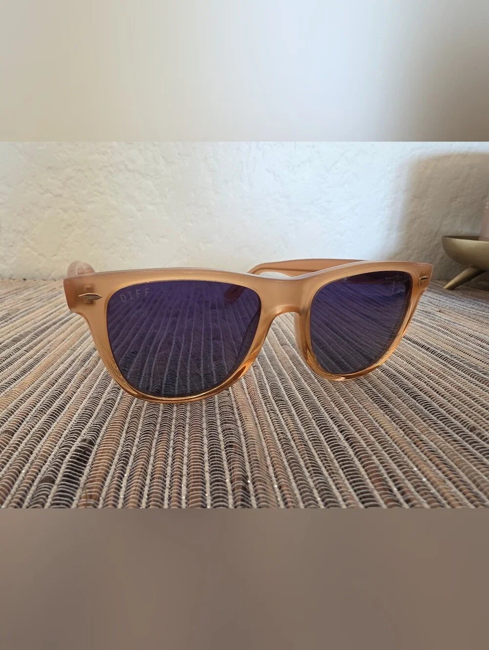 Diff Peach Wayfarer Sunglasses With Blue Mirror Lenses